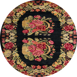 Round Abstract Cinnamon Brown Medallion Rug, abs5412