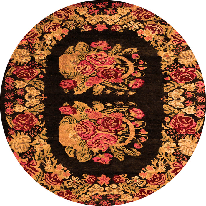 Round Machine Washable Medallion Orange French Area Rugs, wshabs5412org