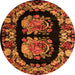 Round Machine Washable Medallion Orange French Area Rugs, wshabs5412org