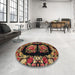 Round Machine Washable Abstract Cinnamon Brown Rug in a Office, wshabs5412