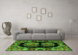 Machine Washable Medallion Green French Area Rugs in a Living Room,, wshabs5412grn