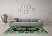 Machine Washable Medallion Turquoise French Area Rugs in a Living Room,, wshabs5412turq