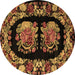 Round Machine Washable Medallion Brown French Rug, wshabs5412brn