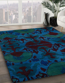 Abstract Blue Persian Rug in Family Room, abs5413