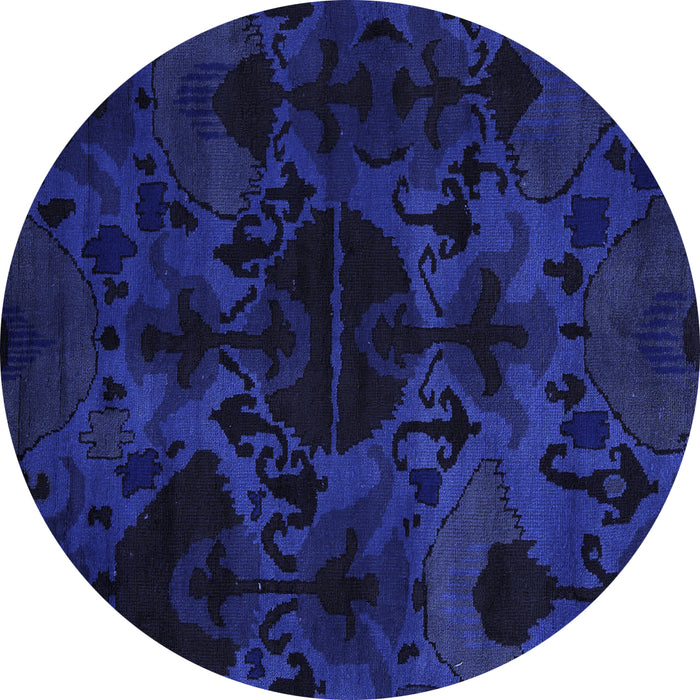 Round Machine Washable Persian Blue Bohemian Rug, wshabs5413blu