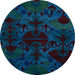 Round Machine Washable Abstract Night Blue Rug, wshabs5413