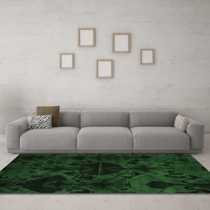 Machine Washable Persian Emerald Green Bohemian Area Rugs in a Living Room,, wshabs5413emgrn