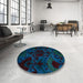 Round Machine Washable Abstract Night Blue Rug in a Office, wshabs5413