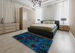 Abstract Blue Persian Rug in a Bedroom, abs5413