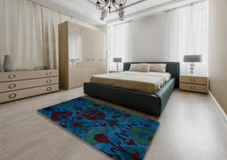 Abstract Blue Persian Rug in a Bedroom, abs5413