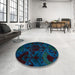 Round Abstract Blue Persian Rug in a Office, abs5413