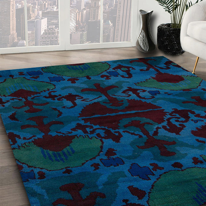 Machine Washable Abstract Night Blue Rug in a Family Room, wshabs5413