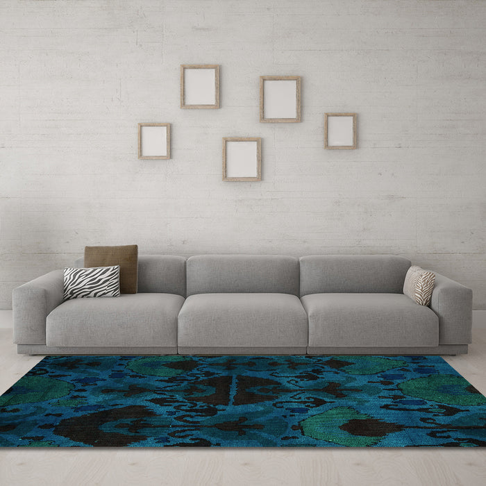 Machine Washable Persian Turquoise Bohemian Area Rugs in a Living Room,, wshabs5413turq