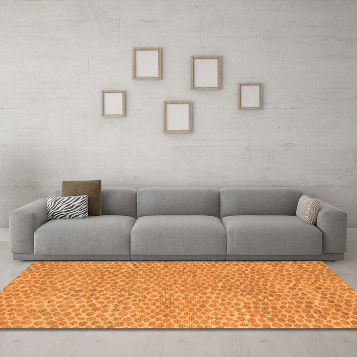 Machine Washable Abstract Orange Modern Area Rugs in a Living Room, wshabs5415org