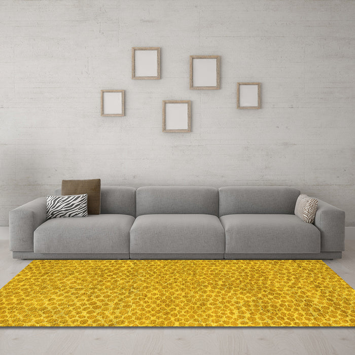 Machine Washable Abstract Yellow Modern Rug in a Living Room, wshabs5415yw