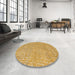 Round Machine Washable Abstract Orange Rug in a Office, wshabs5415