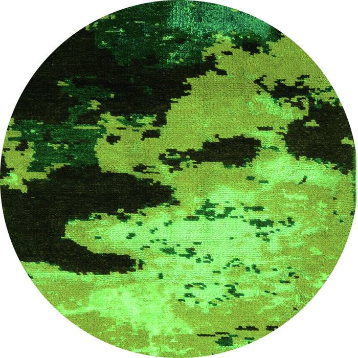 Round Machine Washable Abstract Green Modern Area Rugs, wshabs5416grn