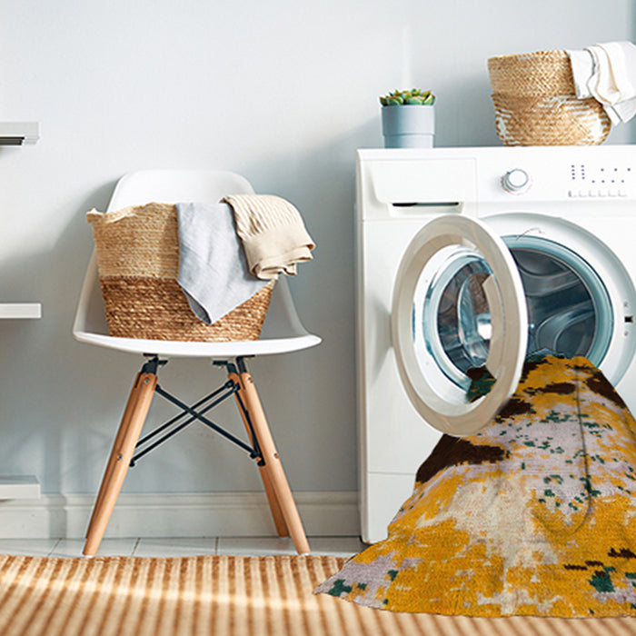 Machine Washable Abstract Bakers Brown Rug in a Washing Machine, wshabs5416