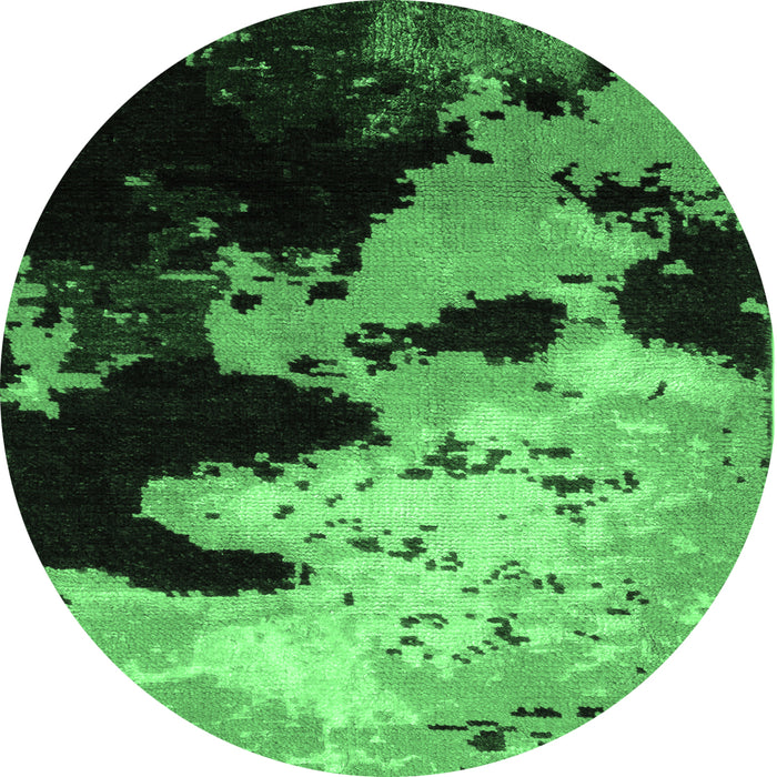 Round Machine Washable Abstract Emerald Green Modern Area Rugs, wshabs5416emgrn