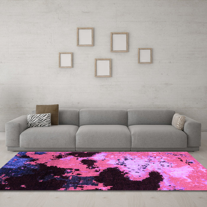Machine Washable Abstract Purple Modern Area Rugs in a Living Room, wshabs5416pur