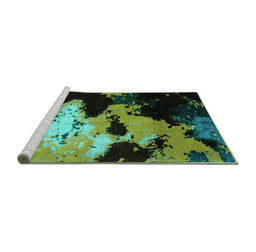 Sideview of Machine Washable Abstract Turquoise Modern Area Rugs, wshabs5416turq