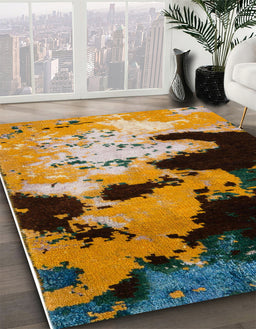 Machine Washable Abstract Bakers Brown Rug in a Family Room, wshabs5416