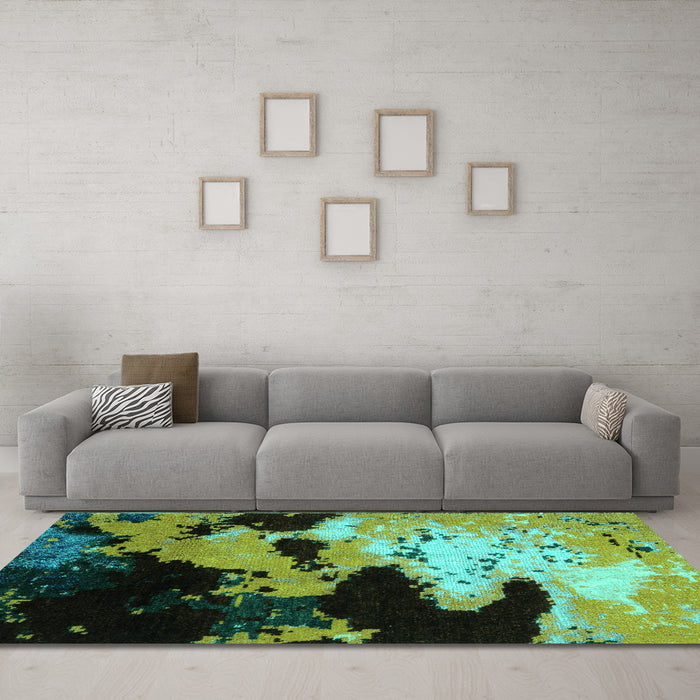 Machine Washable Abstract Turquoise Modern Area Rugs in a Living Room,, wshabs5416turq