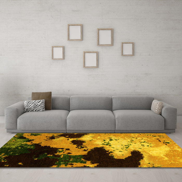 Machine Washable Abstract Yellow Modern Rug in a Living Room, wshabs5416yw