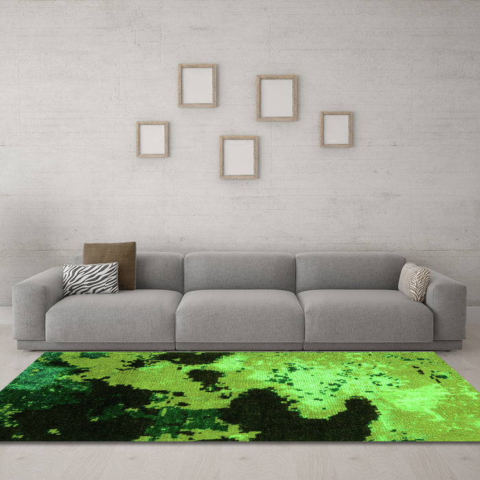 Machine Washable Abstract Green Modern Area Rugs in a Living Room,, wshabs5416grn