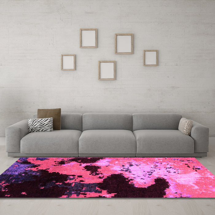 Machine Washable Abstract Pink Modern Rug in a Living Room, wshabs5416pnk