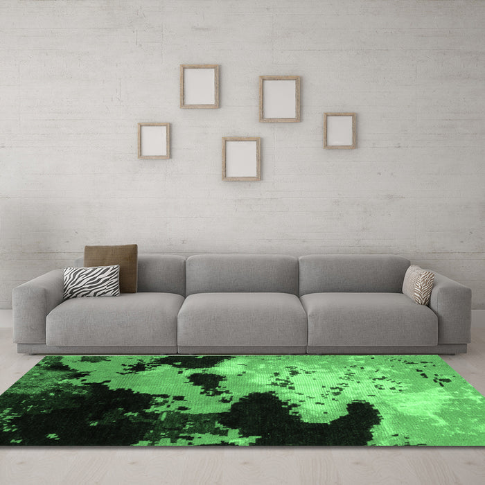 Machine Washable Abstract Emerald Green Modern Area Rugs in a Living Room,, wshabs5416emgrn