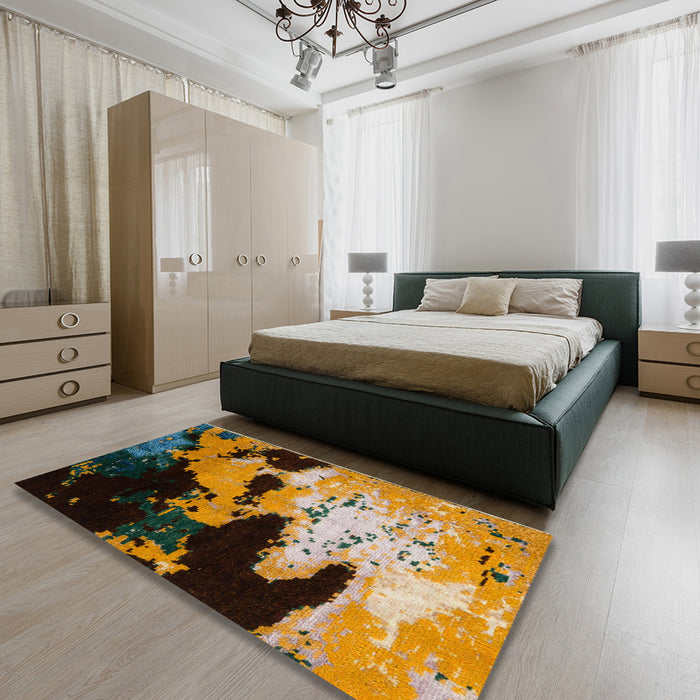 Machine Washable Abstract Bakers Brown Rug in a Bedroom, wshabs5416