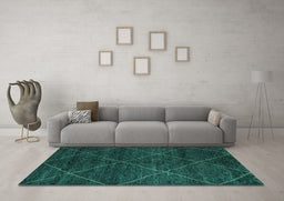Machine Washable Abstract Turquoise Modern Area Rugs in a Living Room,, wshabs5417turq