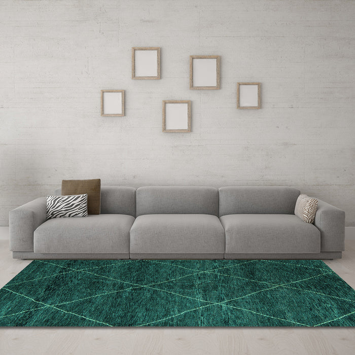 Machine Washable Abstract Turquoise Modern Area Rugs in a Living Room,, wshabs5417turq