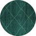 Round Machine Washable Abstract Turquoise Modern Area Rugs, wshabs5417turq