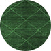 Round Machine Washable Abstract Emerald Green Modern Area Rugs, wshabs5417emgrn