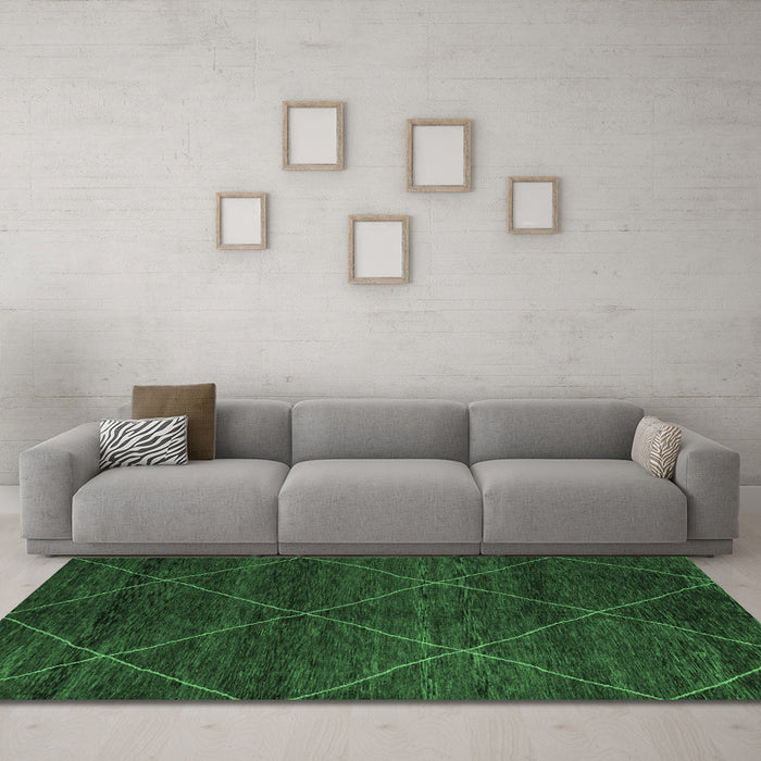 Machine Washable Abstract Emerald Green Modern Area Rugs in a Living Room,, wshabs5417emgrn