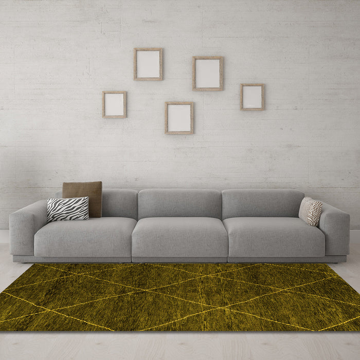 Machine Washable Abstract Yellow Modern Rug in a Living Room, wshabs5417yw