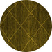 Round Abstract Yellow Modern Rug, abs5417yw