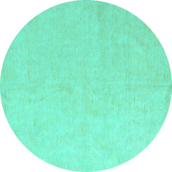 Round Machine Washable Solid Turquoise Modern Area Rugs, wshabs5418turq