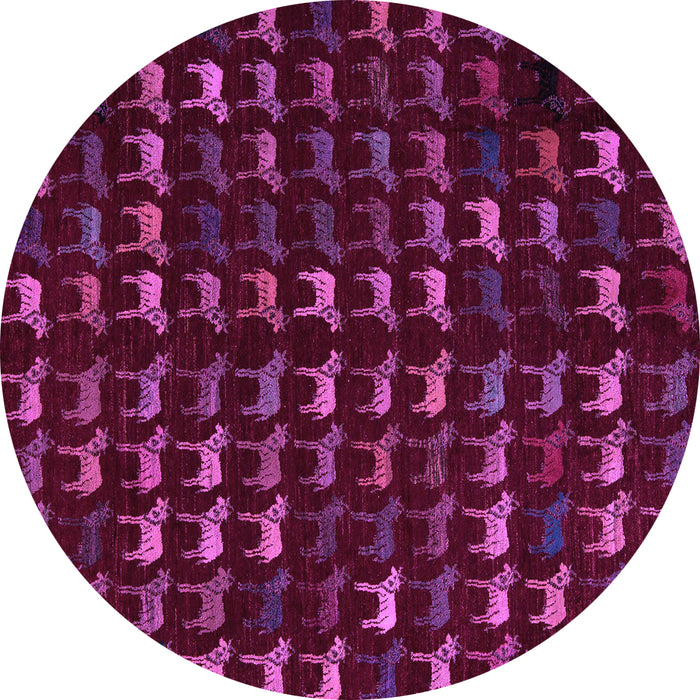 Round Machine Washable Abstract Purple Modern Area Rugs, wshabs5419pur