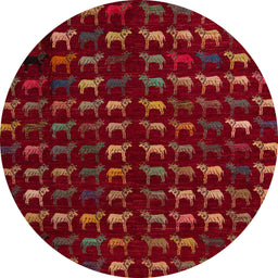 Round Machine Washable Abstract Tomato Red Rug, wshabs5419
