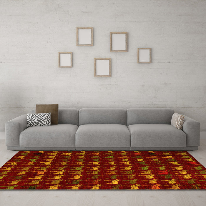 Machine Washable Abstract Yellow Modern Rug in a Living Room, wshabs5419yw