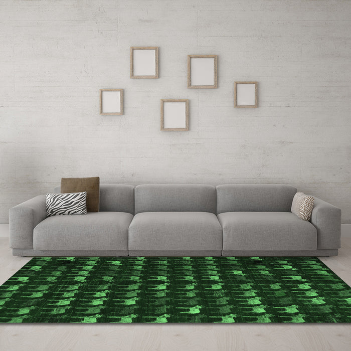 Machine Washable Abstract Emerald Green Modern Area Rugs in a Living Room,, wshabs5419emgrn