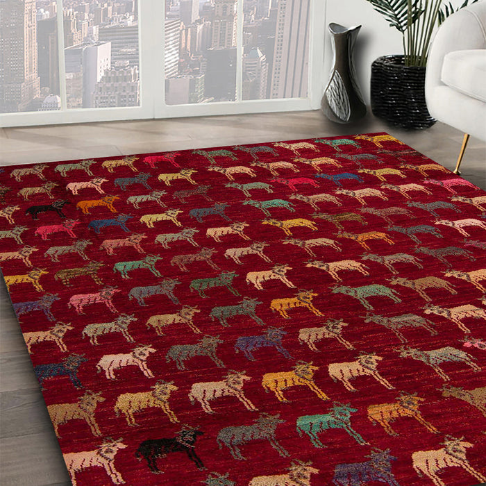 Abstract Red Modern Rug in Family Room, abs5419