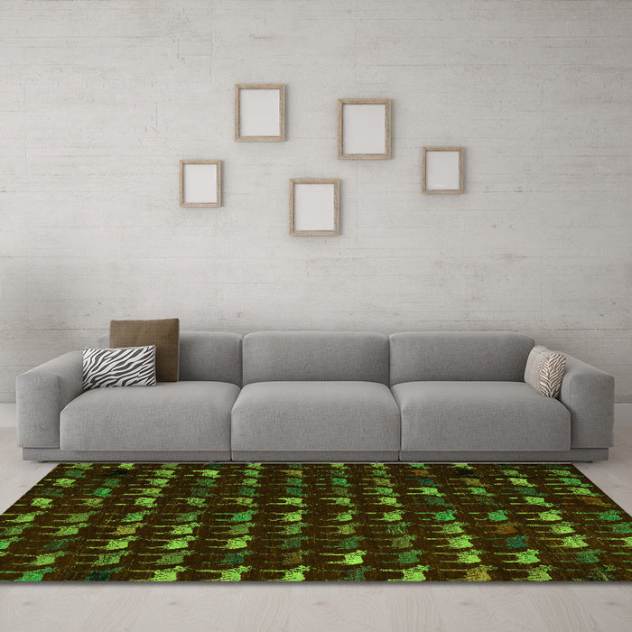 Machine Washable Abstract Green Modern Area Rugs in a Living Room,, wshabs5419grn