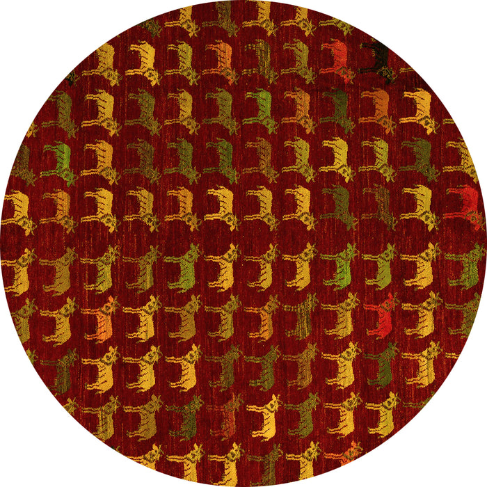 Round Machine Washable Abstract Yellow Modern Rug, wshabs5419yw