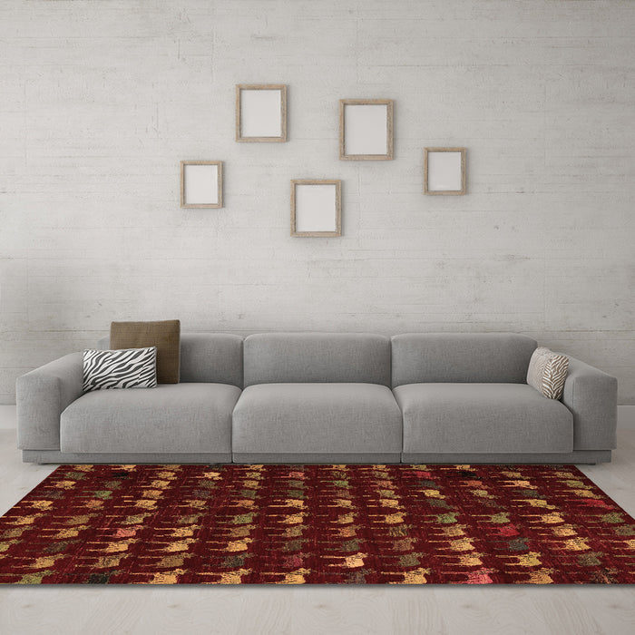 Machine Washable Abstract Brown Modern Rug in a Living Room,, wshabs5419brn