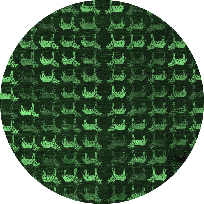 Round Machine Washable Abstract Emerald Green Modern Area Rugs, wshabs5419emgrn