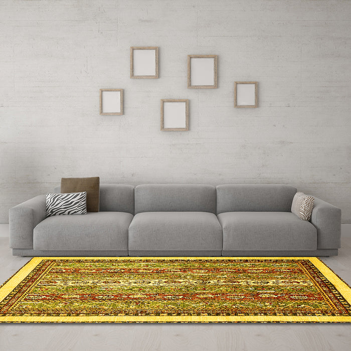 Machine Washable Abstract Yellow Modern Rug in a Living Room, wshabs541yw